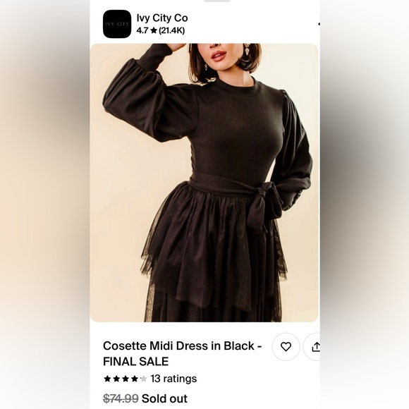 Ivy City Co Cosette Dress in Black. NWT. 2x but fits BIG. Sold out online! - Picture 2 of 5